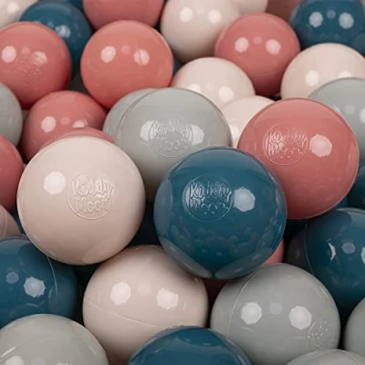 Abbildung von KiddyMoon 200 Bälle/7Cm Kinder Bälle Spielbälle Für Bällebad Baby Einfarbige Plastikbälle Made In EU, Dunkeltürkis/Pastellbeige/Grüngrau/Lachsfarben