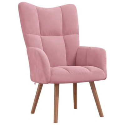 Abbildung von vidaXL Relaxsessel, Sessel mit Stahlrahmen Holzbeinen, Relaxstuhl Polsterstuhl Armlehne, Fernsehsessel Polstersessel Wohnzimmer, Modern, Rosa Samt