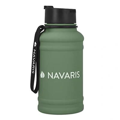 Abbildung von Navaris 1,3 Liter Fitness Trinkflasche Flasche Gym Bottle Sport Wasserflasche Water Jug stabile Sportflasche aus Edelstahl