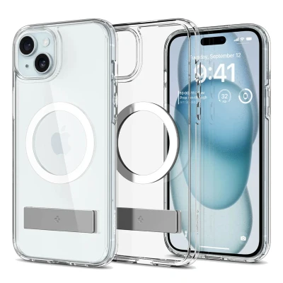 Abbildung von Spigen für iPhone 15 Ultra Hybrid S MagFit All in One Hülle mit Ständer Kompatibel MagSafe Handyhülle Case Schutzhülle Crystal Clear