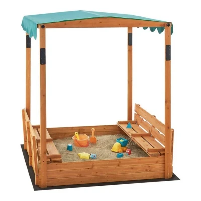 Abbildung von en.casa Sandkasten, »Pitsunda« Sandkiste 145x118x118 cm mit 2 Sitzbänke Natur/Grün