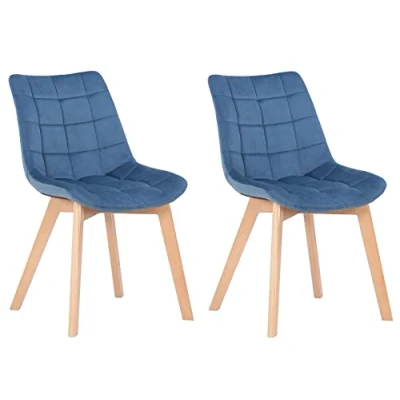 Abbildung von CLP 2er Esszimmerstühle Passaic Samt I Gesteppte Polsterstühle Stühle Mit Bodenschonern, Farbe:blau