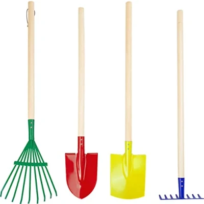 Abbildung von small foot Gartenwerkzeug Set &quot;Kunterbunt&quot; aus Holz und Metall, Rechen, Schaufel, Spaten Harke, ab 3 Jahren, 10838