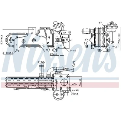 Abbildung von NISSENS 989420 AGR Kühler mit Unterdruck Bypass VOLKSWAGEN: Golf 4 Schrägheck, Passat B6 Variant, Touran I, SKODA: Octavia 2 Combi