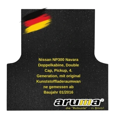 Abbildung von aruma® Antirutschmatte Laderaummatte maßgeschneidert für Nissan NP300 Navara Doppelkabine, Pickup, 4. Generation, mit original Kunststoffladeraumwanne gemessen ab Baujahr 01/2016