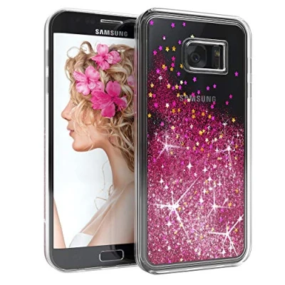 Abbildung von EAZY CASE Hülle kompatibel mit Samsung Galaxy S7 Edge Schutzhülle Flüssig Glitzer, Handyhülle, Schutzhülle, Back Cover Glitter Flüssigkeit, aus TPU/Silikon, Transparent/Durchsichtig, Pink