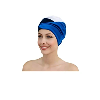 Abbildung von Fashy Badekappe Badehaube Damen Blau Schwarz Weiß Muster