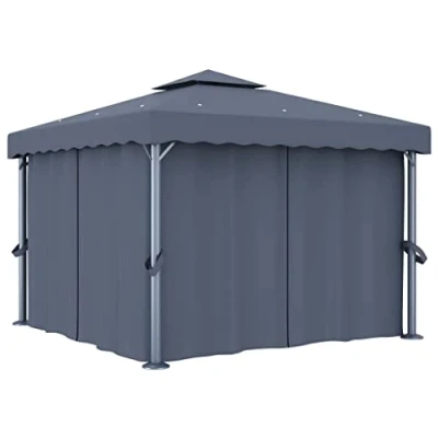 Abbildung von vidaXL Pavillon mit Vorhang Doppeldachdesign Festzelt Partyzelt Gartenzelt Gartenpavillon Bierzelt Zelt Pavillion Garten 3x3m Anthrazit Aluminium