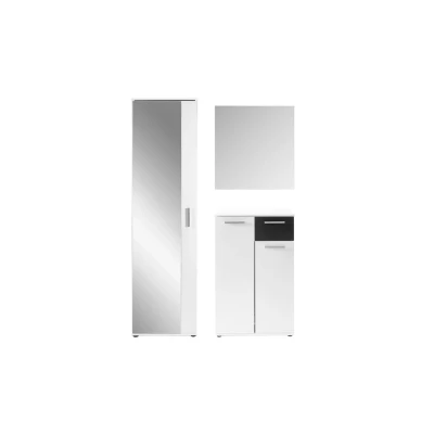 Abbildung von byLIVING Spiegel Schrank Jakob/Eintüriger Hochschrank mit Spiegeltür/Weiß/Griffe Silber Farben/Tür variabel rechts oder Links / 5 Fächer/Garderoben Schrank/B 49, H 196, T 30 cm