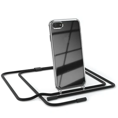 Abbildung von EAZY CASE kombinierbare Handyketten kompatibel mit iPhone SE (2022/2020) / 8/7, Transparente Silikon Hülle Umhängeband, abnehmbar durch abschraubbare Endstücke, Umhängetasche, Schwarz