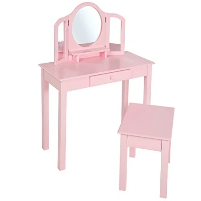 Abbildung von roba Schminktisch für Kinder Frisiertisch aus Holz inkl. Hocker Kosmetiktisch mit Spiegel &amp; Schublade rosa