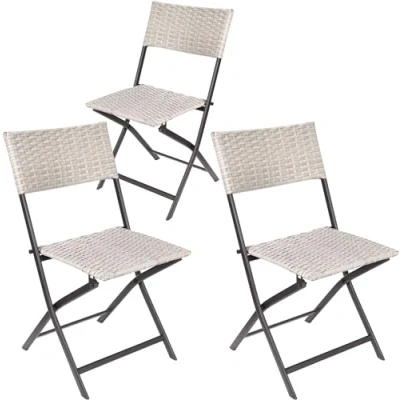 Abbildung von BRUBAKER 3er Set Gartenstuhl Lugano Polyrattan Klappstuhl wetterfest und robust Balkonstuhl klappbar Campingstuhl für Garten Balkon Terrasse Camping Stuhl Grau/Beige