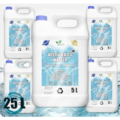 Abbildung von 25 Liter destilliertes Wasser 100% reines Demineralisiertes 5x5L geeignet für Bügeleisen, Luftbefeuchter, Batterien und vieles mehr