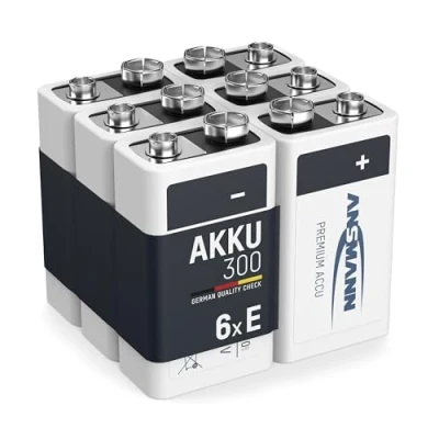 Abbildung von ANSMANN Akku 9V Block Typ 300mAh NiMH 6 Stück mit geringer Selbstentladung Wiederaufladbare Batterien maxE hoher Kapazität 9 Volt Batterie für Messgerät Multimeter Spielzeug Fernbedienung