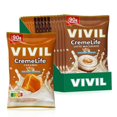 Abbildung von VIVIL Creme Life Mix Kaffee/Karamell, 15 Beutel, kräftige Sahnebonbons mit Kaffeegeschmack und Karamellgeschmack, zuckerfrei, x 90g