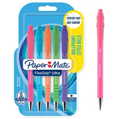 Abbildung von PAPER MATE Flexgrip Ultra Druckkugelschreiber mittlere Spitze (1,0 mm) schwarze Tinte Retrofarben 5 Stück