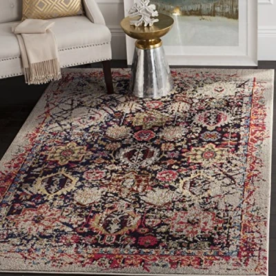 Abbildung von SAFAVIEH Boho Teppich für Wohnzimmer, Esszimmer, Schlafzimmer Monaco Collection, Kurzer Flor, Grau und Multi, 155 X 231 cm