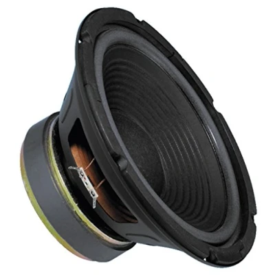 Abbildung von MONACOR SP 250P Tieftöner mit Polkernbohrung, 100 Watt Nennbelastbarkeit und einer Impedanz von 8 Ohm, Bass Lautsprecher großen linearen Auslenkungsfähigkeit, 10 Zoll, in Schwarz
