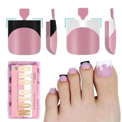 Abbildung von NOVO OVO Sharp Square Toe Nail Black and White French Tips,Schwarz Weiß Mix Farbe, scharfe quadrat, vorgefertigte künstliche weichem Gel，lange/mittellange Zehennägel, 15 Größen, 240 Stück