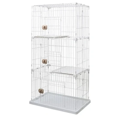 Abbildung von Iris Ohyama, Käfig, Laufstall, Gehege, Hundehütte mit 3 Türen und Ebenen für Hund, Katze, L93 x T63 H178 cm, PEC 903, Weiß