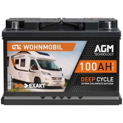 Abbildung von EXAKT AGM Batterie 100Ah 12V Solarbatterie Wohnmobil Bootsbatterie Versorgungsbatterie Camping Solar