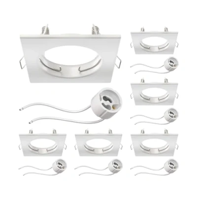 Abbildung von ledscom.de 6 Stück Deckeneinbaurahmen RIR Einbaurahmen weiß matt eckig (LED/Halogen/GU10/MR16/PAR16/50mm) inkl. GU10 Fassung