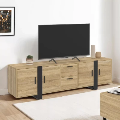 Abbildung von TV Möbel aus Holz und Schwarz 4 Türen + 2 Schubladen 180 cm IDMarket