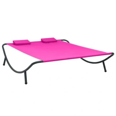 Abbildung von vidaXL Garten Sonnenliege mit 2 Kissen Personen Doppelliege Gartenliege Liege Relaxliege Gartenmöbel Strandliege Freizeitliege Stoff Rosa
