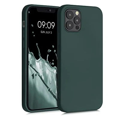 Abbildung von kwmobile Hülle kompatibel mit Apple iPhone 12 / Pro weiches TPU Silikon Case Cover geeignet für kabelloses Laden Moosgrün