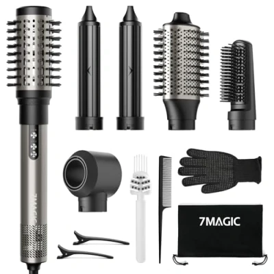 Abbildung von 6 in 1 Airstyler, Ionen Föhn, Multifunktionaler Hairstyler, 110000 U/Min, Professioneller Warmluftbürste, Lockenstab Automatisch, Glätteisen, Zum Styling, Volumisieren, Locken und Glätten