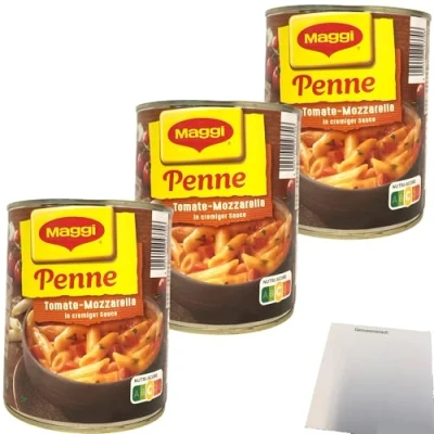Abbildung von Maggi Penne Tomate Mozzarella 3er Pack (3x800g Dose) + usy Block