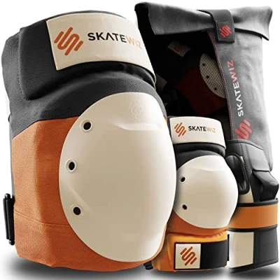 Abbildung von SKATEWIZ Inliner Schoner Erwachsene Knieschoner Ellenbogenschützer Skate Protektoren Schutzausrüstung Schützer Damen Herren SHIELD Größe M/L Sunrise Orange