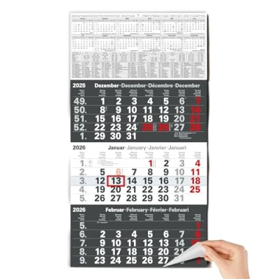 Abbildung von TOBJA Wandkalender 3 Monatskalender 2025 mit Schieber Anthrazit, Kalender Wandkalender, gefalzt!