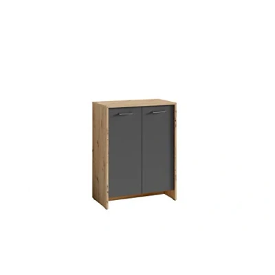 Abbildung von byLIVING Schuhschrank Ben/Schuhkommode in Artisan Eiche Optik hell braun/Front anthrazit/kleine Flur Kommode mit Zwei Türen Einlegeböden/Sideboard klein/B 63, H 83, T 35 cm