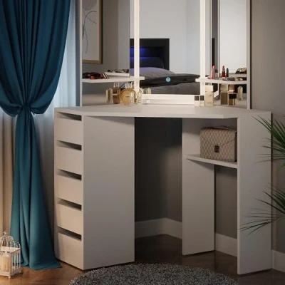Abbildung von Vicco Frisiertisch für die Ecke Arielle, Weiß, 110 cm mit LED Spiegel