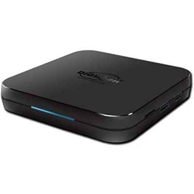 Abbildung von Android TV Box KM9 Digiquest UltraHD 4K, Google, Playstore, Netflix, Prime Video, DAZN, Disney+, YouTube, Infinity, RaiPlay, Tim Vision, Spotify, WiFi, Sprachfernbedienung, Bluetooth, Ch. romecast