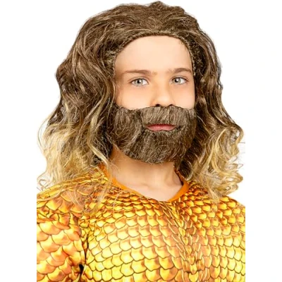 Abbildung von Funidelia Aquaman Perücke mit Bart für Jungen Superhelden, DC Comics, Justice League Zubehör Kinder, Kostüm Braun
