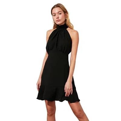 Abbildung von Trendyol Damen Woman Mini A Linie Bubikragen Gestrickt Kleid, Schwarz, 34