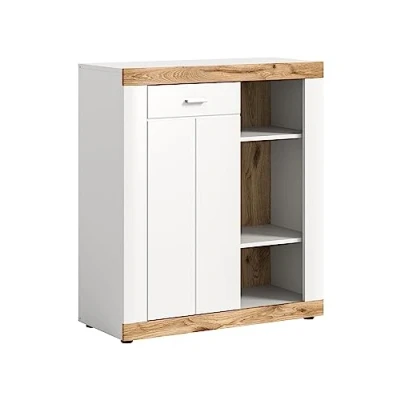 Abbildung von xonox.home Kommode Laredo X2NE4900 Schrank in Front weiß matt Tiefzieh Korpus Melamin Abs. Nox Oak Nb.,ca. 91x104x40 cm