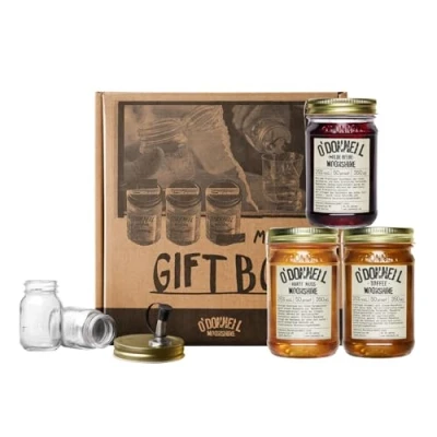 Abbildung von O&#039;Donnell Moonshine Geschenkbox mit Wilde Beere, Toffee und Harte Nuss 25% vol, 3 x 350ml