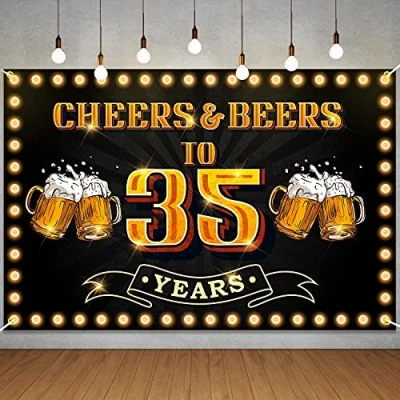 Abbildung von N/C Banner mit Aufschrift Cheers and Beers to 35 Years, Hintergrund zum 35. Geburtstag, für Männer und Frauen, Fotografie, Jahrestag, Party, Schild, Dekorationen, Zubehör, Schwarz