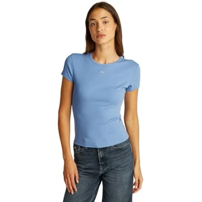 Abbildung von Tommy Jeans T Shirt &quot;Slim Essential Rib Shirt, Rippshirt Rundhalsshirt&quot;, in Rippoptik, mit Logostickerei