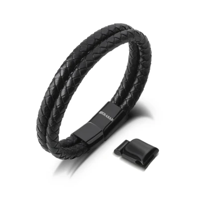 Abbildung von Serasar Leder TWO Stripes Armband, Herren, Größe: 23, Schwarz