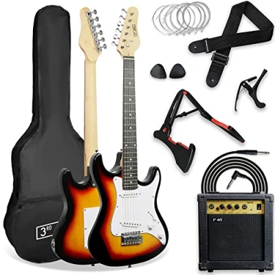 Abbildung von 3rd Avenue XF 3/4 Size E Gitarre Ultimate Kit Mit 10 W Verstärker, Digitalem Stimmgerät, Kabel, Ständer, Gigbag, Gurt, Ersatzsaiten, Plektren, Kapodaster Sunburst