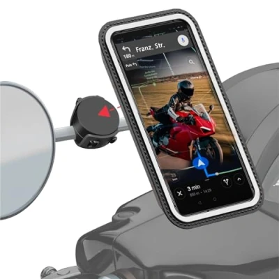 Abbildung von Shapeheart französische Innovation, magnetische Handyhalterung für Motorroller Rückspiegel. mit Abnehmbarer wetterfester Hülle, Anti Vibration, alle Rückspiegel, kompatibel Allen Marken