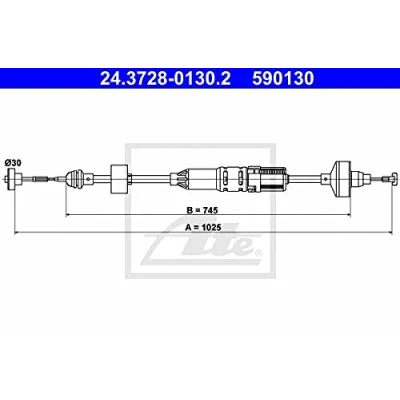 Abbildung von ATE 24.3728 0130.2 Kupplungsseil mit automatischer Nachstellung VOLKSWAGEN: GOLF 3, Vento, 3 Variant