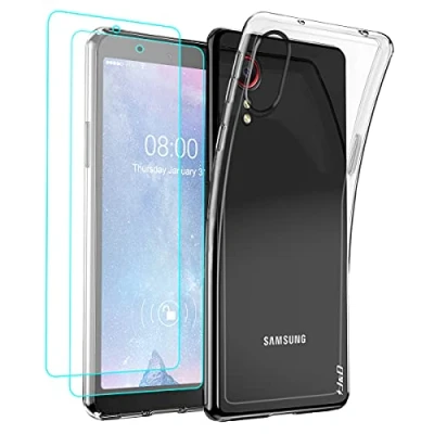 Abbildung von J&amp;D Kompatibel für Samsung Galaxy Xcover 5 Hülle, Kristallklar Anti Gelb Schutzhülle mit (2er Pack) Displayschutzfolie, Schock TPU Bumper Case for 5, Transparent