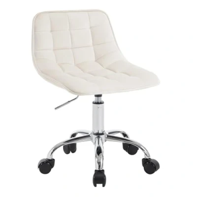 Abbildung von WOLTU Bürohocker mit Rollen, Schminkstuhl Sitzhocker Rollhocker Arbeitshocker, 360 drehbar höhenverstellbar, Drehstuhl Samt, niedriger Barhocker ergonomisch, Cremeweiß, BS153cm