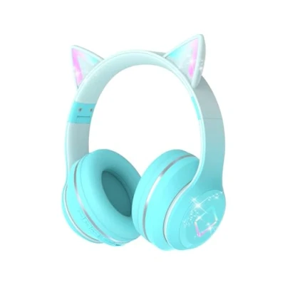 Abbildung von Xunpuls Bluetooth Kopfhörer Kinder,Kabellos Kinder mit LED licht Katzenohren und Mikrofon,HD Stereo Sound,faltbar,verstellbares Kopfband,Mädchen für PC/Tablet/Lernen/Schule(Rosa)