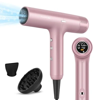Abbildung von PARWIN PRO BEAUTY Haartrockner Ionen einzigartigem 110,000RPM Bürstenlosem Motor Wenig Lärm Föhn Innovativer Mikrofilter Magnetischer Diffusor LCD Anzeige für Hause, Salon und Reisen(Rose)
